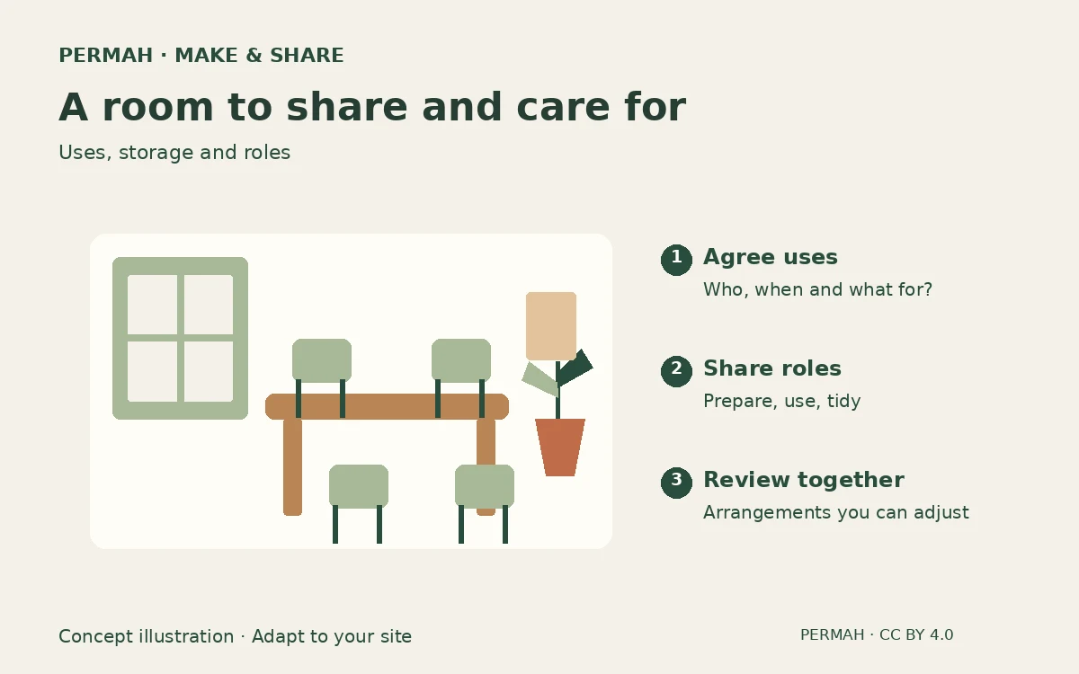 Concept illustration: Create a shared space in cohousing: agree uses before buying furniture