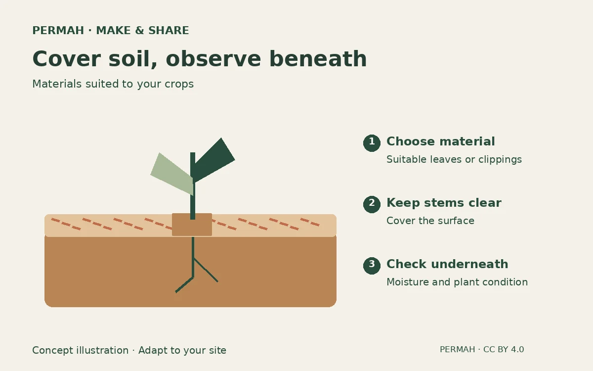 Concept illustration: Mulch with leaves and grass clippings from your garden