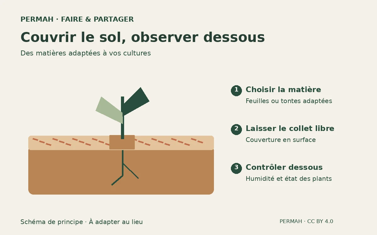 Schéma de principe : Pailler avec les feuilles et les tontes de son jardin