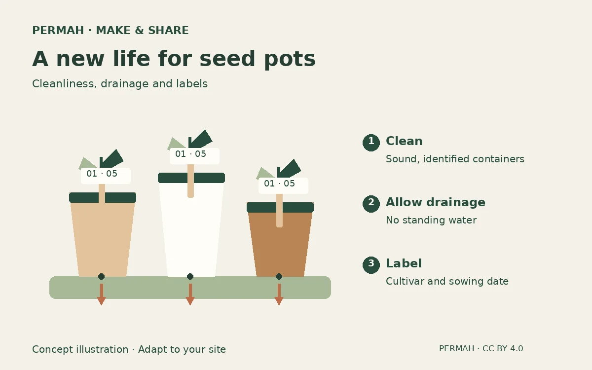 Concept illustration: Start seeds in reused containers